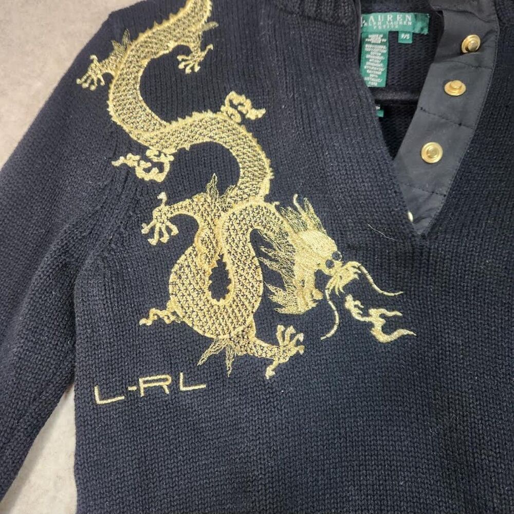 Lauren Ralph Lauren Women's Black Sweater with Gold Embroidery Size P-Small - Picture 3 of 8